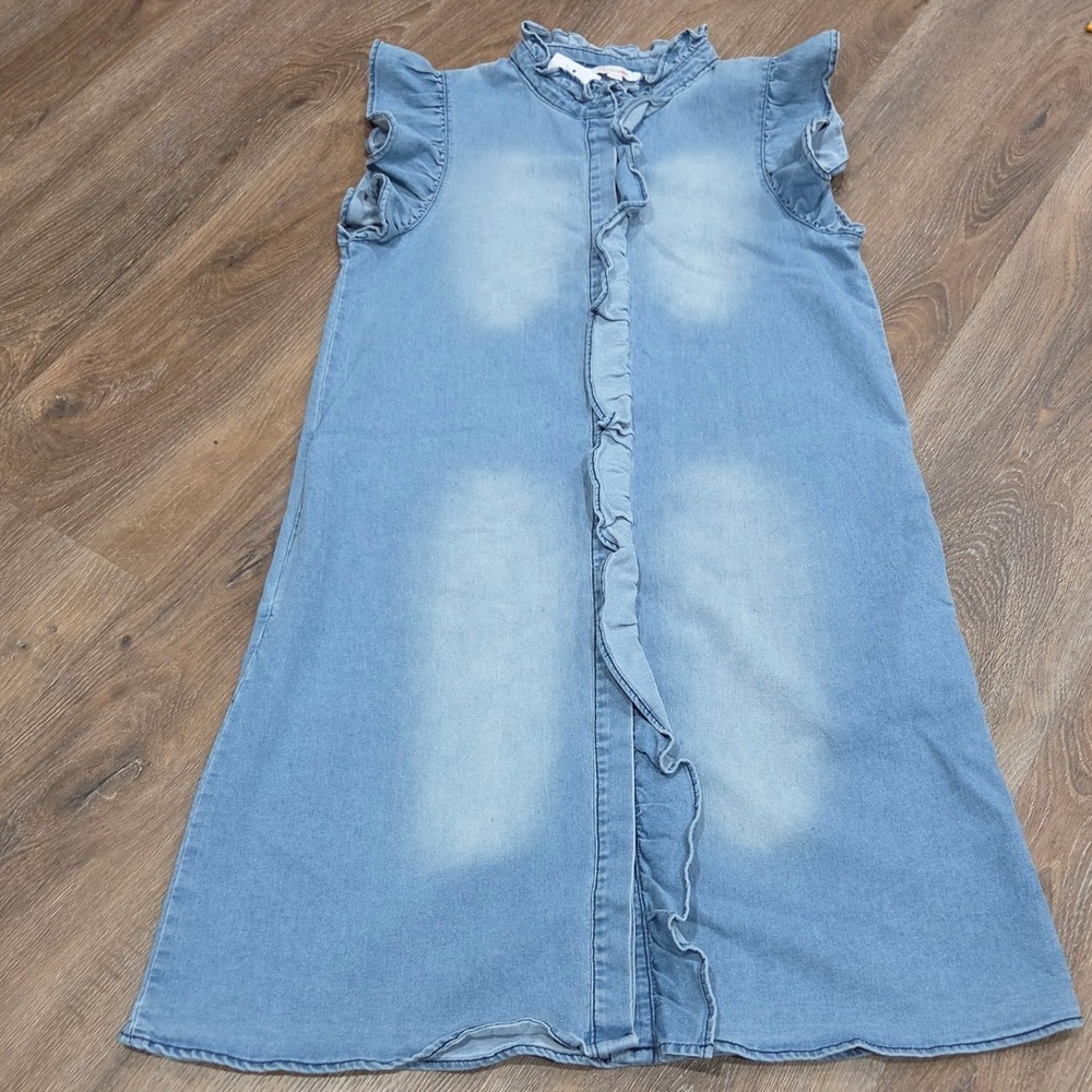 Mazik Blue Denim Ruffle Sleeveless Tencel Dress MK5338 L